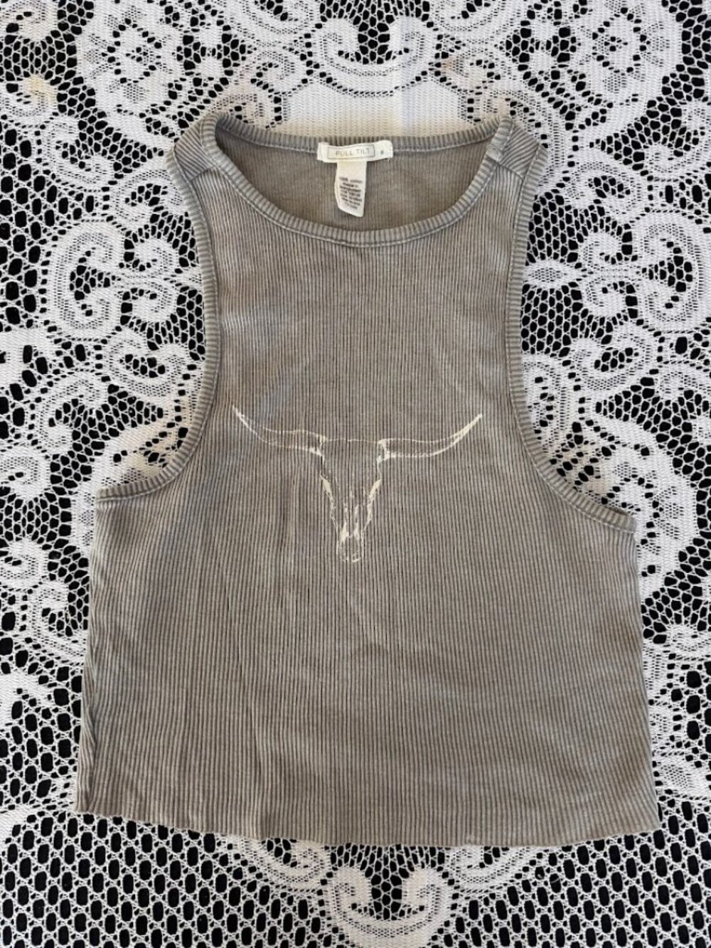 Cropped Western Tank Top in Grey - Size S